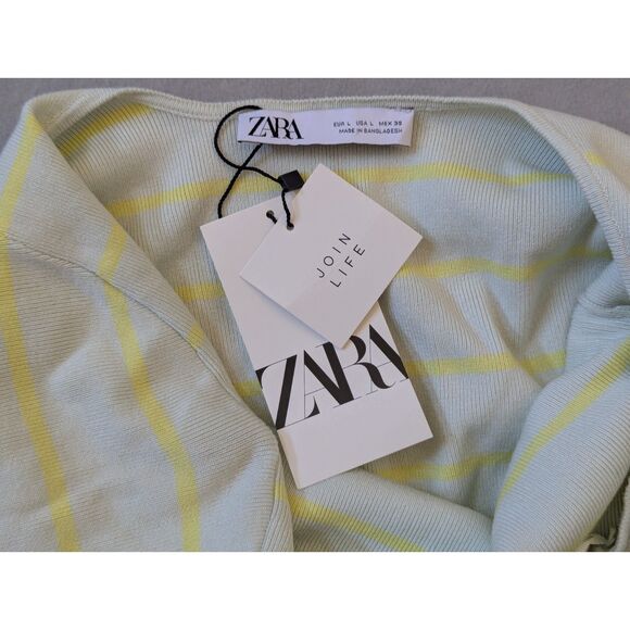 NWT Zara Cropped Scoop Back Sweater Green Yellow Stripes Size L - Picture 5 of 6